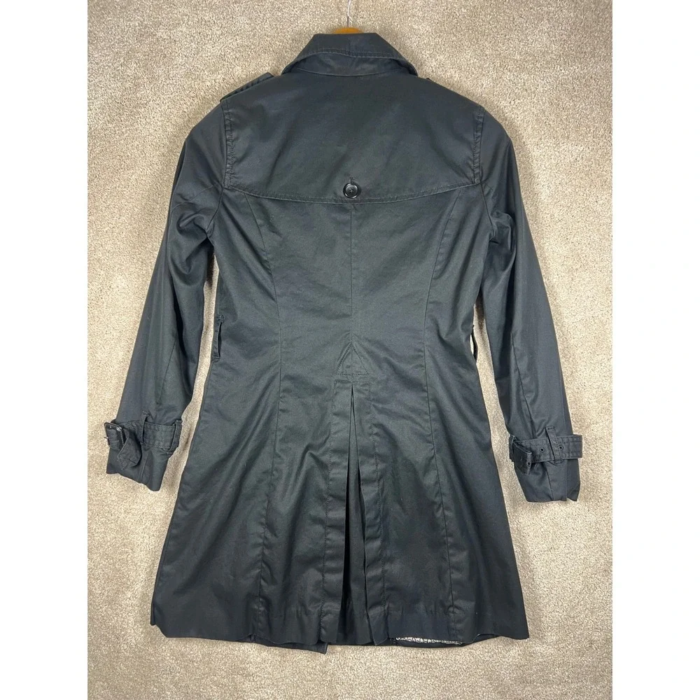 Banana Republic Black Trench Coat XS Petite‎ Preppy Classic Star Print Lining